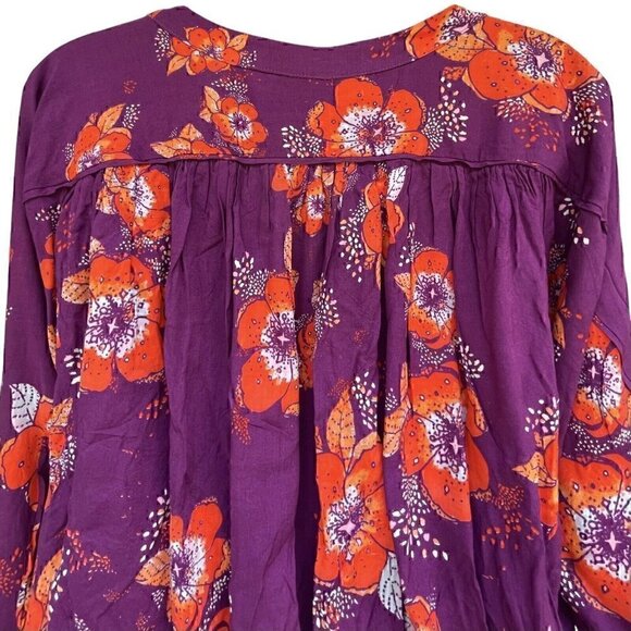 Free People Floral Flowy Tuscan Dreams Long Sleeve Wrist Tie Tunic Women’s S - Picture 9 of 14